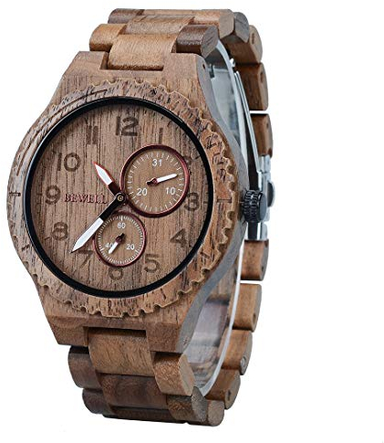 BEWELL Holzuhren Herrenuhr Armbanduhr Holz Analog Japanisches Quarzwerk mit Holzarmband Herren Holzuhr W154A