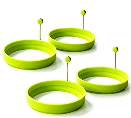 Xrten Spiegeleiform für Bratpfanne,4er Pack Silikon Ei Ringe Eierformer Pfannkuchen Formen(Grün)