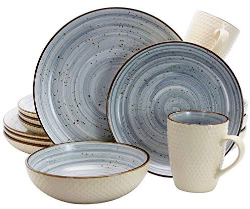 Elama Luxurious Mellow 16Piece Dinnerware Set in Powder Blue with Complete Setting for 4