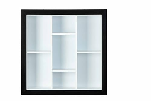 Inter Link - Setzkasten - Sammlerkasten - Vitrine - Sammlervitrine - Vitrine ohne Glas - Wandregal - 7 Fächer - Kollektor - Septem - MDF Schwarz/Weiß - 66,5 x 13,7 x 66,5 cm