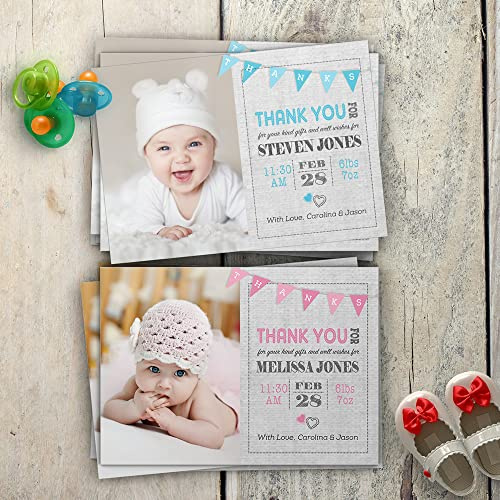 Baby Thank You Cards, Personalised, Birth Announcement, Girl or Boy Thank You Cards (Design 20)