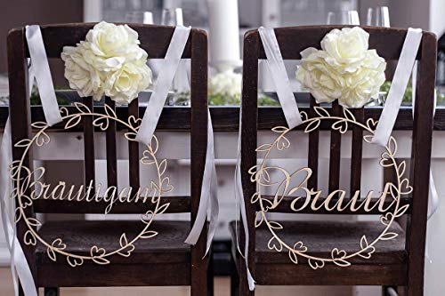 Hochzeitideal 2 Stuhlschilder Hochzeit - Braut und Bräutigam - Holzschild - schöne Hochzeitsdeko - Schriftzug aus Holz - Holzdeko für Stühle - Deko Hochzeit - Dekoration
