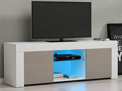 Panana RGB LED TV Stand Cabinet Unit Modern 120cm TV Desk with Storage Drawer for Entertainment Living Room Furniture (White Matt Body & Gray High Gloss Fronts)