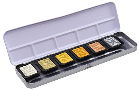 Finetec F7001 Metal Paint Box, 6 Opaque Premium Pearlescent Paints, Antique Tones, 6 Colours, 23 x 6.5 x 1.7 cm