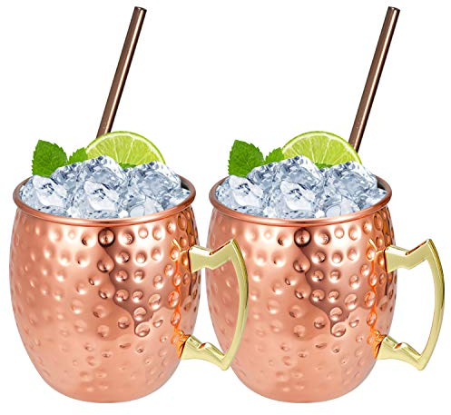 Hossejoy Moscow Mule Becher Umfasst 2 x Kupferbecher 550ML & 2 Trinkhalme – Großartig für Cocktail Gekühlte Getränk – 100% Kupferzubehör Liebhaber