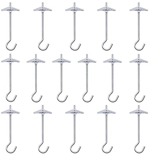 Keadic Lot de 16 crochets de plafond robustes M4 × 75 mm, crochet en acier avec ressort à bascule et boulons à ailette, crochet pour suspendre les plantes, installation au plafond, fixation murale