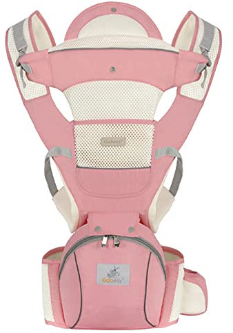 Porte Bébé Ergonomique, Treer Multifonctionnel Baby Carrier Ventral Dorsal avec Siège à Hanche Dorsaux Respirant Ajustable pour Nouveau-né et Petit Enfant (Rose)