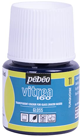 pebeo Vitrea 160 Glass Paint - Water-Based Transparent High-Gloss Color Paints for Glass, Non-Toxic & Heat Safe, 45 ml Bottle, Glossy Turquoise