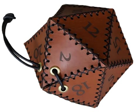 Tsudoku D20 Würfeltasche aus PU-Leder, polyedrische Würfeltasche, tragbare Tasche mit Kordelzug, für Spiel, DND-Würfeltasche, Braun, braun, 500437559