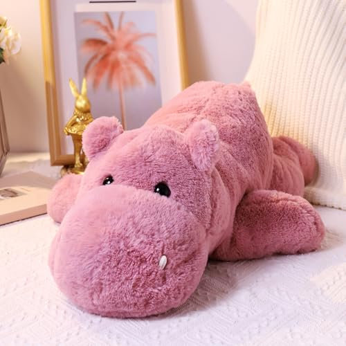 Leahaoe Weighted Stuffed Animal, uscheliger Plüsch-Flusspferd – Weiches Stofftier für Kinder und Erwachsene – Rosa – Größen: 45 cm (1 kg) und 55 cm (2 kg)