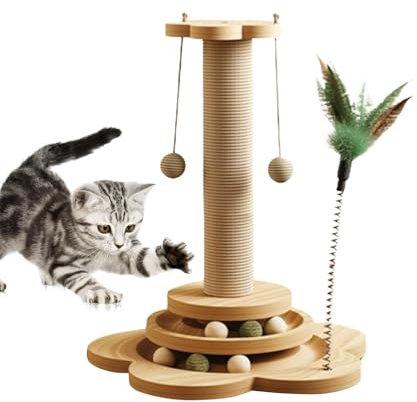 Árbol Rascador Sisal para Gatos - Rascador Alto con Poste y Bola Colgante, Tabla de Rascar y Marco de Escalada - Juguete Interactivo para Gatos