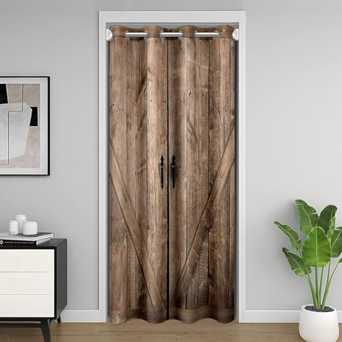 Homemissing Rideau De Porte Vintage en Bois Motif Rustique 86x203cm pour La Ferme Rustique,Placard Occultant,Chambre À Coucher,Salon Décoration