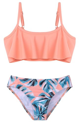 Arshiner Flicka bikiniset volang tvådelade baddräkter barn lugnade bikinitrosor badmode baddräkt badkläder simning badset för barn 5–14 år, Mönster 3, 9-10 år