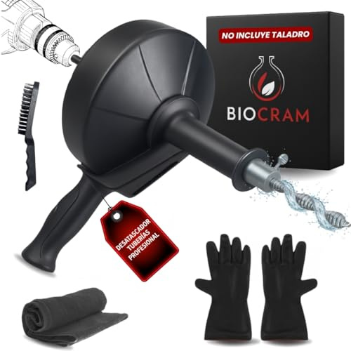Desatascador de tuberias profesional 10m. Introduce el cable manualmente hasta el atasco, gira para limpiar y recógelo manualmente - Desatascador de tuberías para fregadero y WC con varios accesorios.