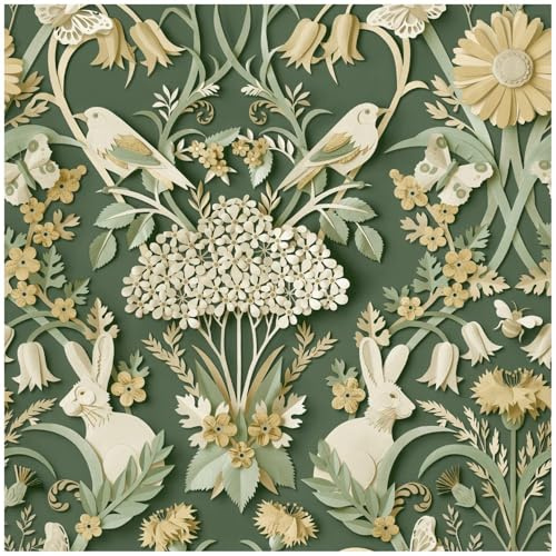 Sample Piece - Woodland Forest Green Wallpaper - Animals Floral Natural 10.05m x 53cm Roll - Contemporary Sophisticated Versatile - Bedroom Dining Room Living Room