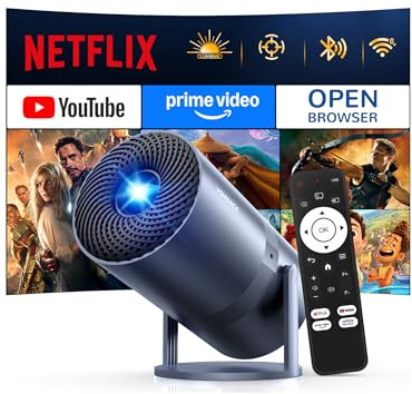 [Compatible con Netflix/enfoque eléctrico] Mini proyector con WiFi y Bluetooth – 1080P 4K compatible con proyector portátil para exteriores, proyector inteligente YOWHICK de 270° para noche de cine