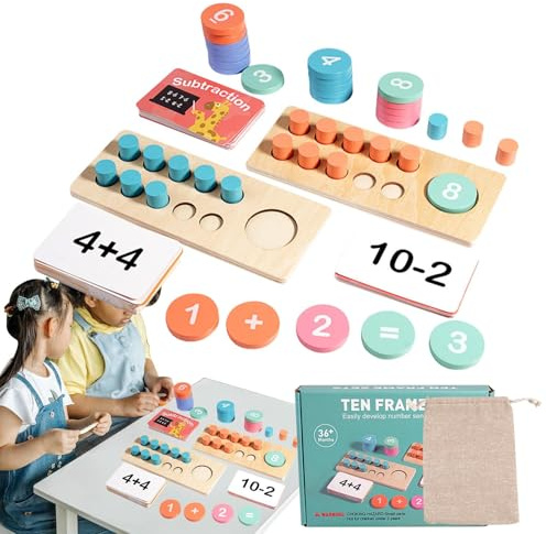 Klassrumsuppsättning med tio - tio 142 stycken träramar | Matematiskt räknande bräde perr tillägg och subtraktioner - Montesśori pedagogisk leksak | dagis, 1 2, Skola D