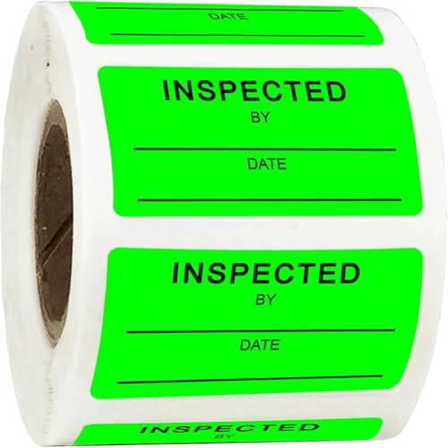 1 X 2 Inch Inspected by Rectangle Labels - Quality Control Inventory Labels 500 Green Label Fluorescent Square Adhesive Stickers for Handling Shipping Warehouse Inventory/Quality Control Organization