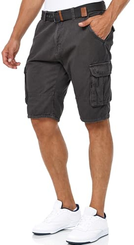 Indicode Herren Monroe Cargo-Shorts mit Gürtel | Bermuda Sommerhose aus Baumwolle für Männer Raven, 3XL
