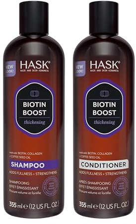 HASK Biotin Shampoo and Conditioner Set Thickening for all hair types, colour safe, gluten-free, sulfate-free, paraben-free - 1 Shampoo and 1 Conditioner