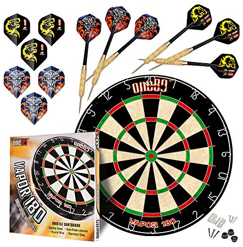 Klassische Dartboards Sisalfasern Steeldartscheibe mit Dartpfeilen Metallspitze Dartscheibe Dartschrank (Dartscheibe+6 Dartpfeilen)