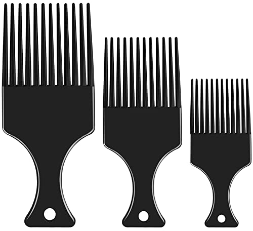 Lanjue 3 Sizes Afro Combs Set, Black Plastic Afro Hair Comb Hair Pick Comb Wide Tooth Comb Hairdressing Styling Tool for Natural Curly Hair Style