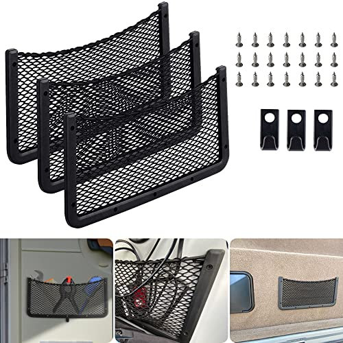 Lot de 3 filets à bagages 42 x 21 cm avec crochets Filet de rangement pour voiture avec vis Filet de rangement pour caravane, camion, fourgonnette
