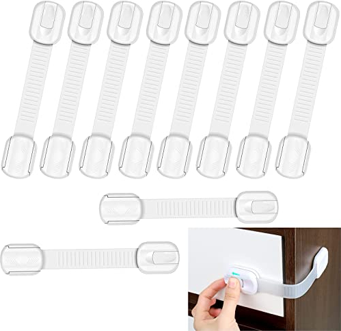 Kindersicherung für Schrank und Schubladen, 10 PCS Selbstklebende Baby Schubladensicherung, für Kühlschrank, Schränke, Schubladen, Spülmaschine, Toilette – kein Werkzeug erforderlich, kein Bohren