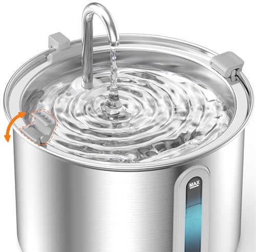 oneisall 2L Stainless Steel Cat Water Fountain with Snap, Anti-Spill Cats Water Fountains with Quiet Pump,Continuous Fresh Water Supply,Pet Water Fountain for Single Kitty & Small Pets