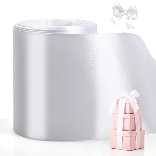 Satinband Weiss Breit 10cm x 22M, Geschenkband Schleifenband, Weiss Satin Band Dekoband, Weihnachten White Ribbon, Stoffband Ringelband für Hochzeit Geburtstag Party Deko Basteln Verpackung