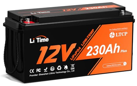 LiTime 12V 230Ah Plus Batterie Lifepo4 Avec Cryoprotection, Lithium Avec 200A BMS, Max Énergie 2944Wh, Batterie Camping Pour Systèmes Solaires Caravanes Bateaux Stockage d'énergie Domestique