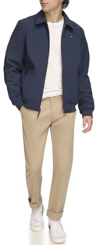 Tommy Hilfiger Men's Lightweight Water Resistant Varsity Bomber Jacket Shell, Midnight Softshell W. Laydown Collar, XL