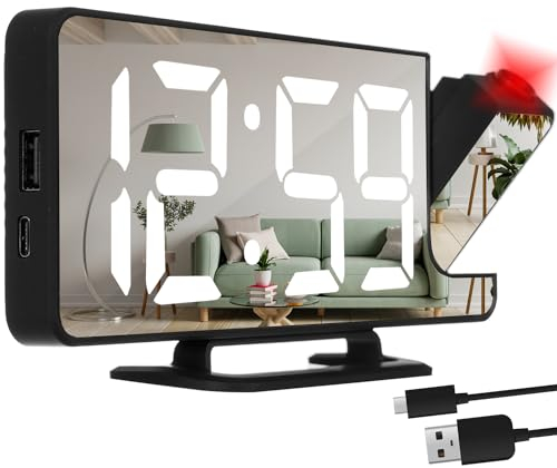 Izoxis Projektionswecker 4-IN-1 Digitale Wecker LED-Uhr 180° Projektor Spiegel Dual-Alarm 12/24H Dimmer 19576