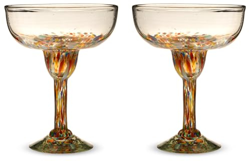 Twine Segunda Vida Artistico Margarita barglasögon, mexikansk margarita glas margarita set hem cocktail bar presenter, 100 % återvunnet glas, flerfärgad 3 cl set med 2
