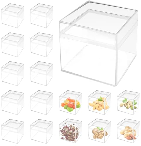 KLYNGTSK 24 StückTransparente Kunststoff Geschenkbox Kleine Quadratische Acryl Würfel Klare Kunststoff Box Quadratische Acrylbox mit Deckel 5cm Aufbewahrungsbox für Schmuck, Süßigkeiten, Figuren