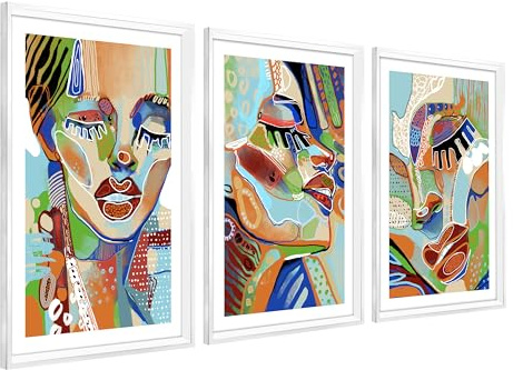 DekoArte - Quadri moderni soggiorno DONNA 50x70 cm x3 pezzi - Quadri con cornice bianco incluso
