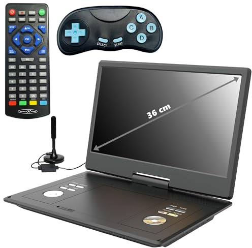 Reflexion 14 Zoll (36 cm) LCD-Monitor mit DVD-Player und DVB-T2 HD Tuner, integriertem Akku inklusive Gamepad, Game-Disk und 12V-Auto-Adapter