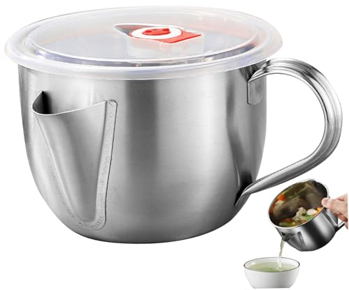 OnIUeZky Fat Separator Jug 1L Food Grade Stainless Steel Gravy Separator Jug with Lid and Handle 2 Outlets Bacon Grease Container for Kitchen Supplies.