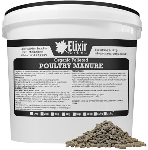 Elixir Gardens Organic Chicken/Poultry Manure Pellets | 20kg Supplied in Re-Sealable Tub | Treats up to 500sqm