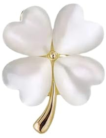 Belons Broche trèfle à quatre feuilles opale trèfle porte-bonheur pierre œil de chat broche col revers sac décoration bijoux cadeau pour femmes filles, Métal Métal Opale