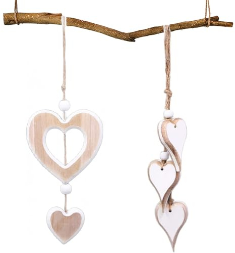 Zasiene 2 Pezzi Pendenti Cuori Legno, Ciondoli Cuori Legno Decorazione Per Finestre, Ornamenti In Legno Cuori, Decorazioni Cuore Legno Da Appendere Per Casa Finestra Regalo Artigianato Fai Da Te