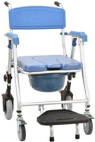 GNbow Sedia da Toilette per Anziani, Sedia per Doccia Antiscivolo con Freno e Orinatoio, Sedia da Toilette/Doccia, Sedia a Rotelle da Doccia Pieghevole Multifunzione con Braccioli