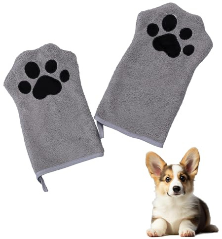 Dog Washing Gloves,Cat Bath Washs Glove Pet Cleaning Towels Glovess Wipes Grooming Mitt Fuzzy Absorbent Towel Anti-Scratch Face Clean Hand-Inserted Quick Cute Cats Paw Grey Soft Towelet,for Wash Pets
