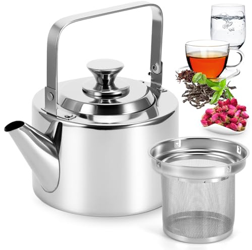 Teiera da 1,5 l, in acciaio inox, bollitore a induzione, con colino, bollitore per tè, campeggio, elegante bollitore a flauto per fornelli elettrici e fornelli a gas, per caffè con filtro, pressa