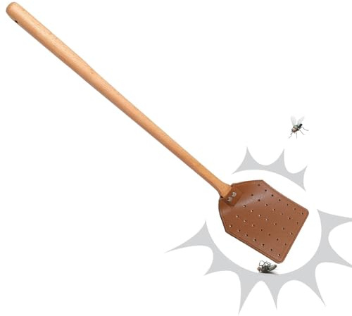 Flugsmälla för Inomhus | 49 cm Manuell Flugsmälla | PU-läder Trähållare Racket för Getingar Trädgård Vardagsrum Restaurang Inomhus