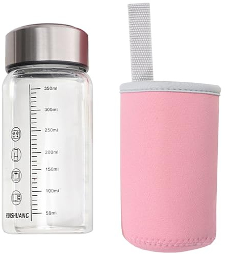 Hot Day, borraccia in vetro resistente al calore, 350 ml, graduata, con coperchio a prova di perdite, per fitness, viaggi, caffè, bottiglia di vetro a prova di perdite