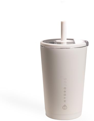 HydroJug Everyday Tumbler 14 oz – Ceramic-Lined Insulated Tumbler with Straw and Soft-Touch Lid, Cup Holder Friendly, Double-Wall Vacuum Insulation, Reusable Travel Cup – Linen