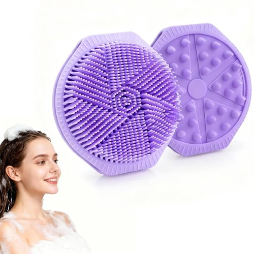 Cepillo Corporal de Silicona, 2 Cara Cepillo Exfoliante Corporal Fácil de Limpiar Cepillos Corporal de Baño de Ducha Exfolia y Masajea Suavemente para Todo Tipo De Piel (morado)