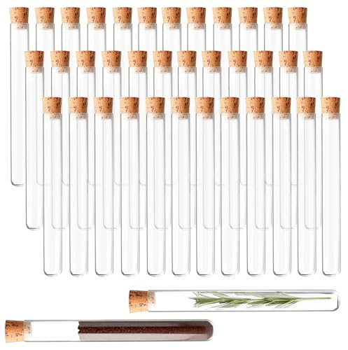 35 tubos de ensayo con corcho, 16 x 100 mm, tubos de ensayo de plástico transparente para flores, jarrón de plástico con corcho para decoración de bricolaje, dulces, especias, líquidos, fiestas y
