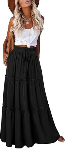CHICZONE Long Maxi Skirt for Women High Waist Boho Western Skirts Festival Outfits Clothing with Pockets Black